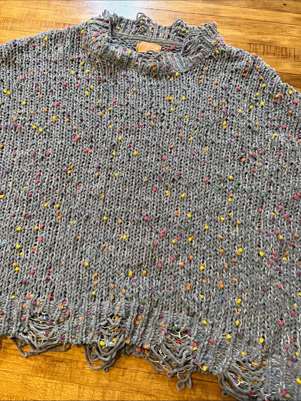 POL Confetti Distressed Chunky Knit Sweater Size Large Boho Cozy Cropped (c) - Picture 6 of 6